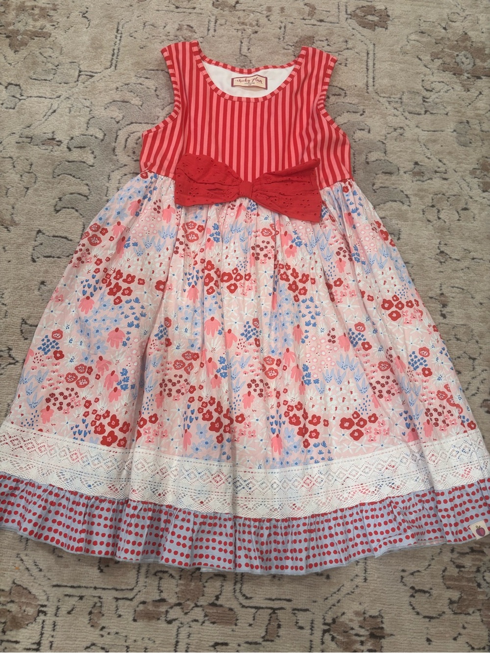 Cheeky Plum cotton Red Floral Bow Sleeveless Kids Dress NWOT